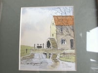Image 3 of Vintage Mini Watercolour Painting Stockwith Mill Spilsby Lincolnshire by Will Illingworth, Framed 