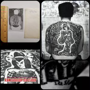 Image of original 1950s antique les skuse BTC UK brit tattooed man tattoo photo negative