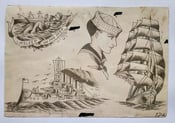 Image of RARE old copy 1920s antique percy waters nautical navy sailor tattoo flash 9x13