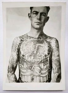 Image of original antique vintage george fosdick old kobel tattoo tattooed man photo 5x7