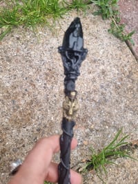 Image 3 of Black Obsidian crystal wolf Wooden wand