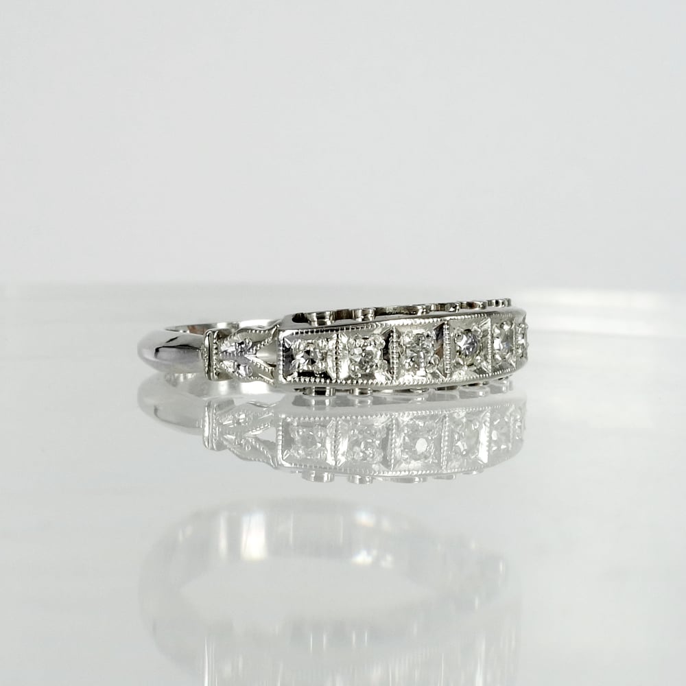 Image of 18ct white gold antique style diamond set eternity ring. SHLMP