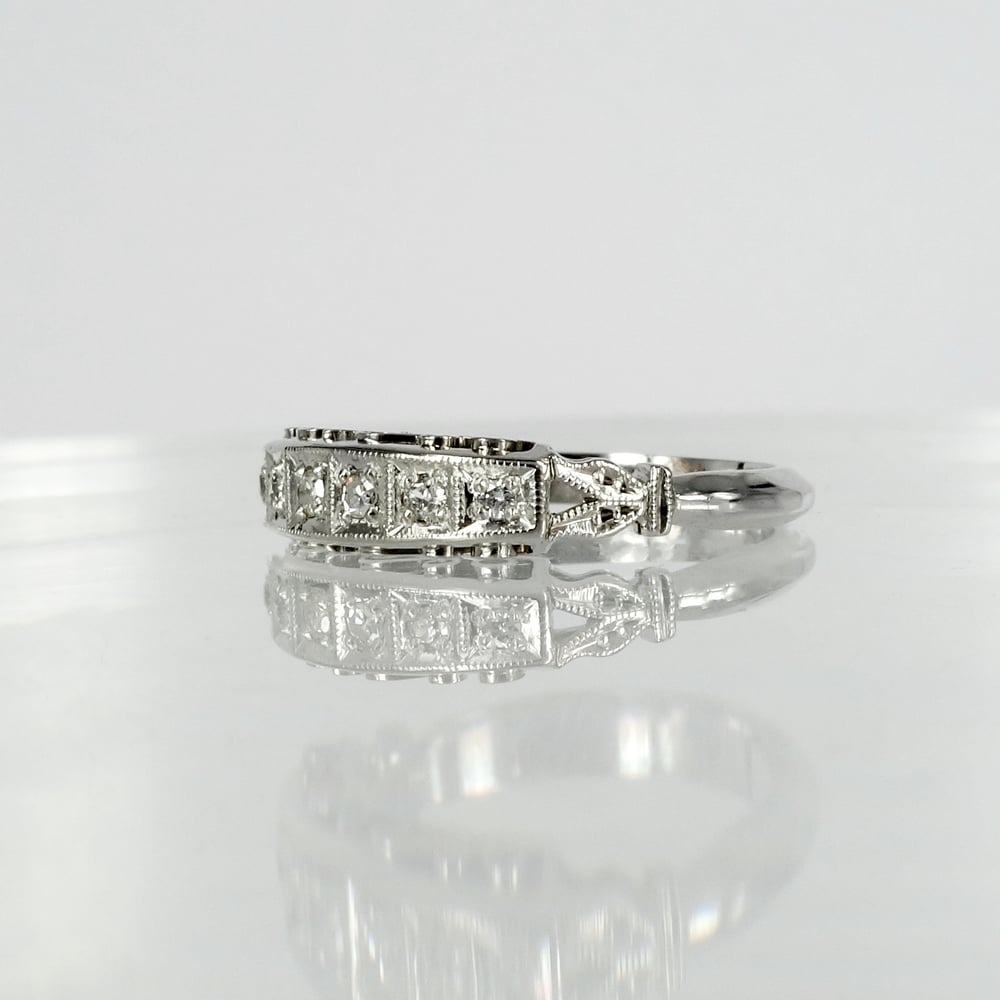 Image of 18ct white gold antique style diamond set eternity ring. SHLMP