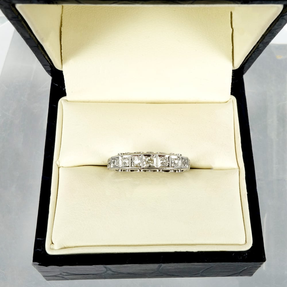 Image of 18ct white gold antique style diamond set eternity ring. SHLMP