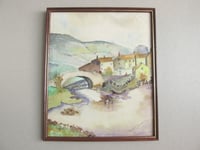 Image 1 of Vintage Watercolour Painting, River Village Landscape by Annie Davidson, Framed 12 1/2 x 10 1/2 ins 