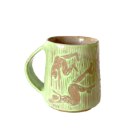 Image 1 of Green carved people mug