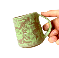 Image 2 of Green carved people mug