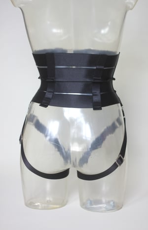 Image of MADE TO ORDER - Elastic Waist Cincher in black satin with garters (Size XS - XL)