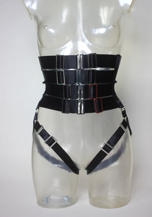 Image of MADE TO ORDER - Elastic Waist Cincher in black satin with garters (Size XS - XL)