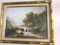 Image 2 of Vintage Framed Art Print, Classical Landscape - River and Cattle Farmer, Frame 19 7/10 x 15 3/4 ins
