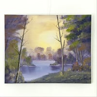Image 1 of Calm Lakeshore - 20" x 16" Oil Painting
