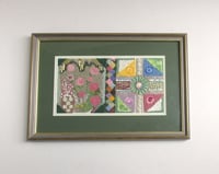 Image 2 of Vintage Abstract Geometric Floral Embroidery, Textile Wall Art in Frame Sized 16 x 11 ins