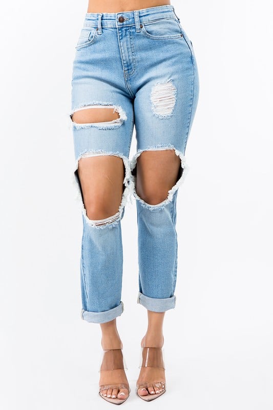 Image of 3pack PLUS SIZE HIGH WAIST CUT OUT BOYFRIEND JEANS