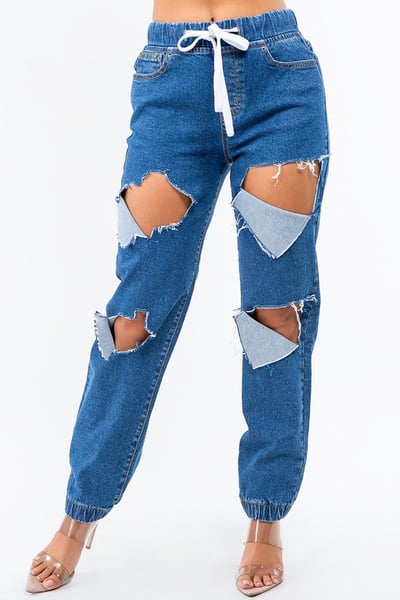 Image of 3PACK PLUS SIZE HIGH WAIST CUT OUT DENIM JOGGERS-DARK