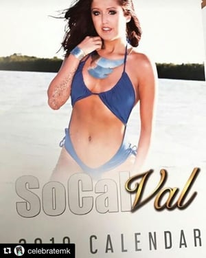 Blue swimsuit with matching 2014 Calendar