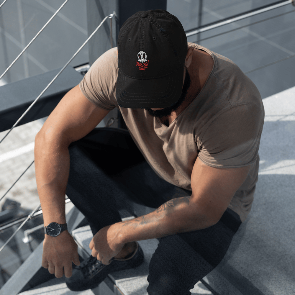 Skully Embroidered Dad hat (distressed)