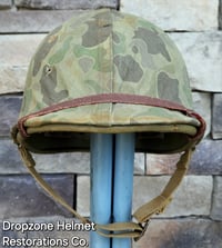 Image 5 of WWII M1 USMC Helmet McCord Fixed bale & rayon Hawley Liner. 1st Pattern Camo Cover.