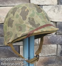 Image 3 of WWII M1 USMC Helmet McCord Fixed bale & rayon Hawley Liner. 1st Pattern Camo Cover.