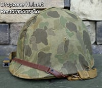 Image 7 of WWII M1 USMC Helmet McCord Fixed bale & rayon Hawley Liner. 1st Pattern Camo Cover.