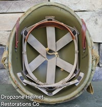 Image 16 of WWII M1 USMC Helmet McCord Fixed bale & rayon Hawley Liner. 1st Pattern Camo Cover.