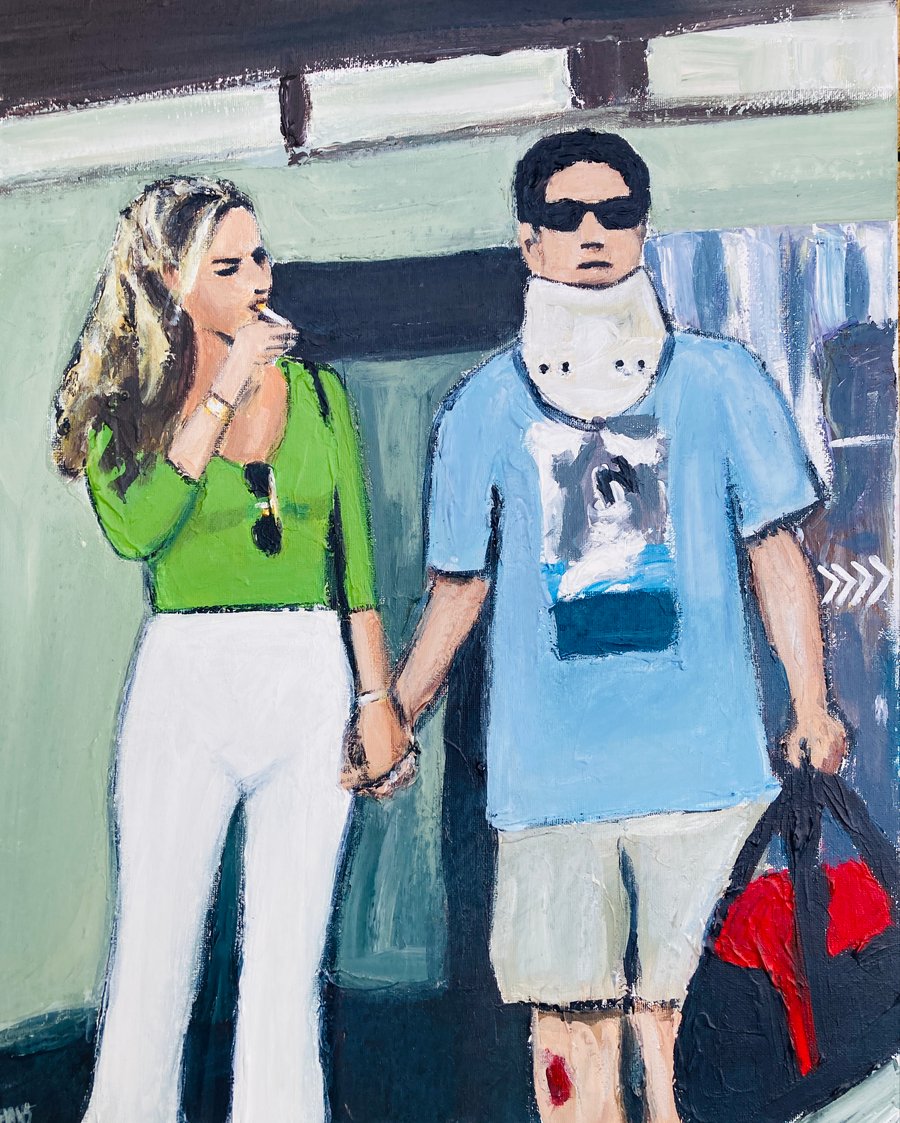 Image of ‘“Adriana and Christopher leaving hospital” original painting 