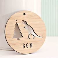 Image 1 of Dinosaur Christmas Decoration. Personalised Christmas Ornament.