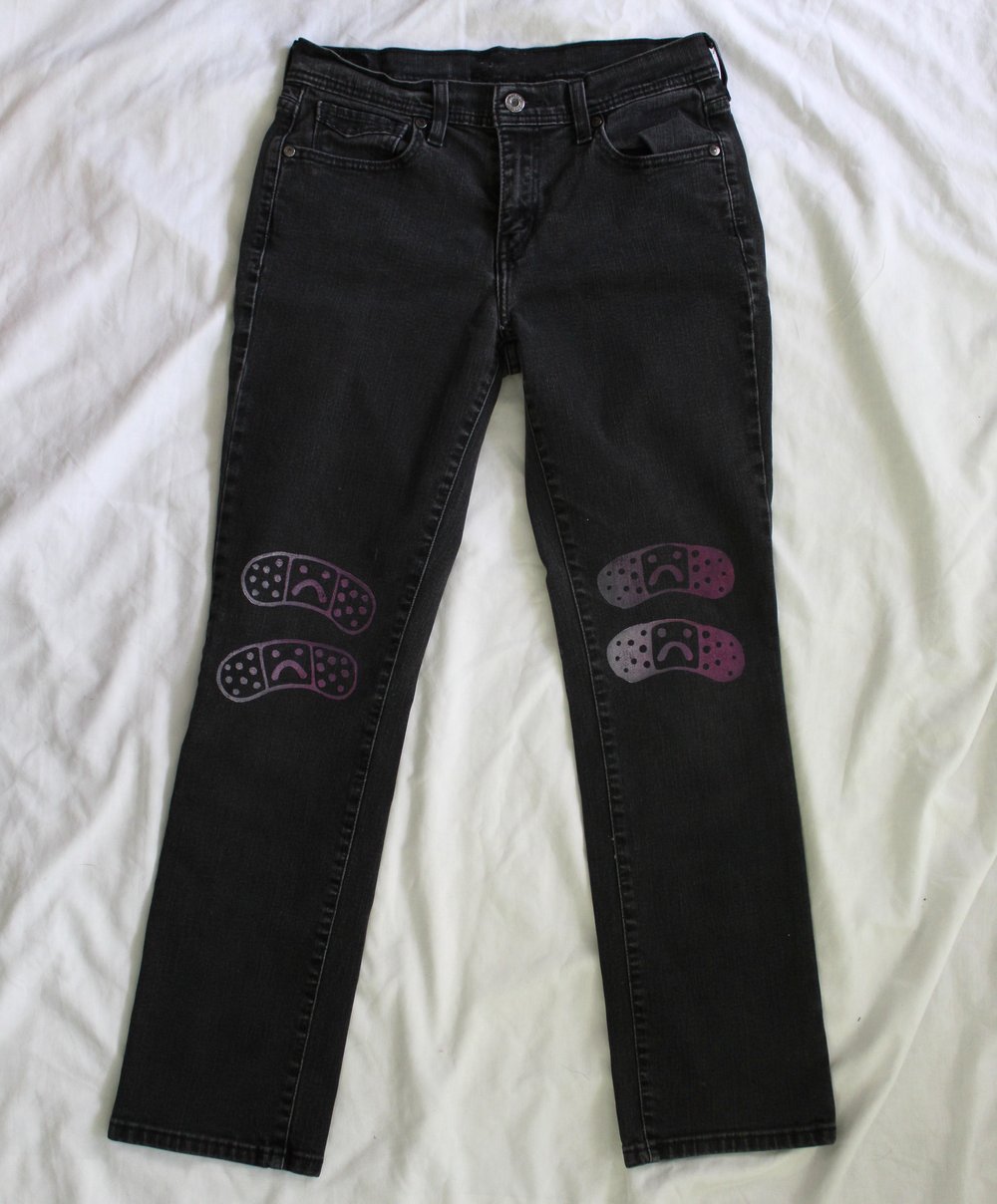 Image of Bandaged Knees Printed Jeans (Waist Size 32')