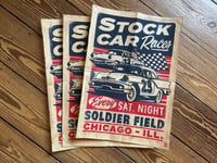 Image 1 of Chicago Soldier Field Stock Car Races Linocut Print (kraft edition) FREE SHIPPING