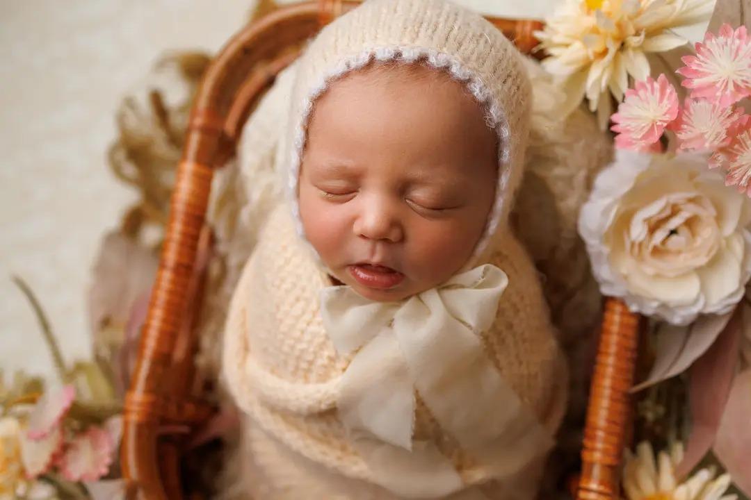 Image of Newborn Fuzzy Knit Picot Trimmed Bonnets
