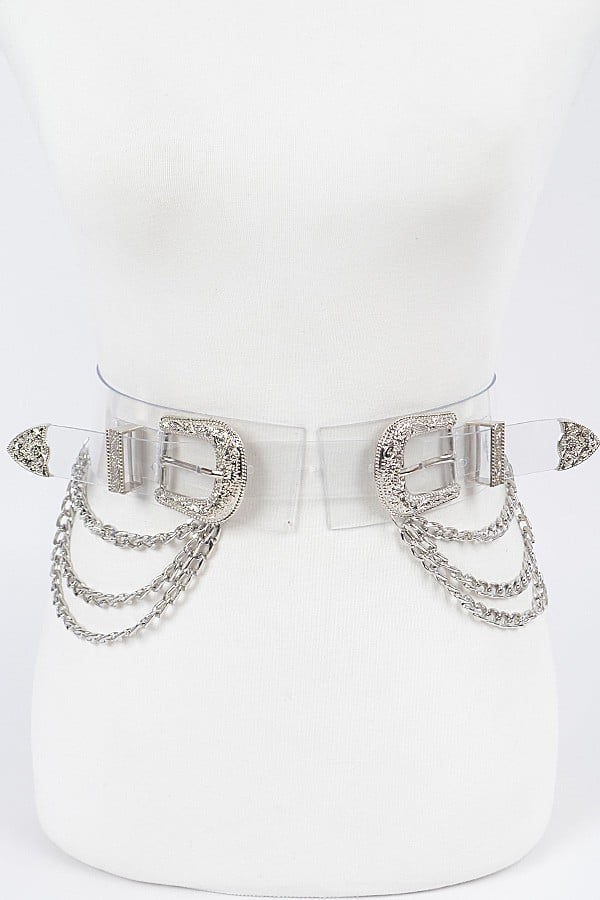 Image of 3PACK PLUS SIZE Transparent Multi Chain Metal Buckle Belt