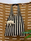 woven striped tote - black/ivory combo