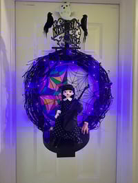 Image 1 of Wednesday Addams Halloween Wreath with Lights and Sound