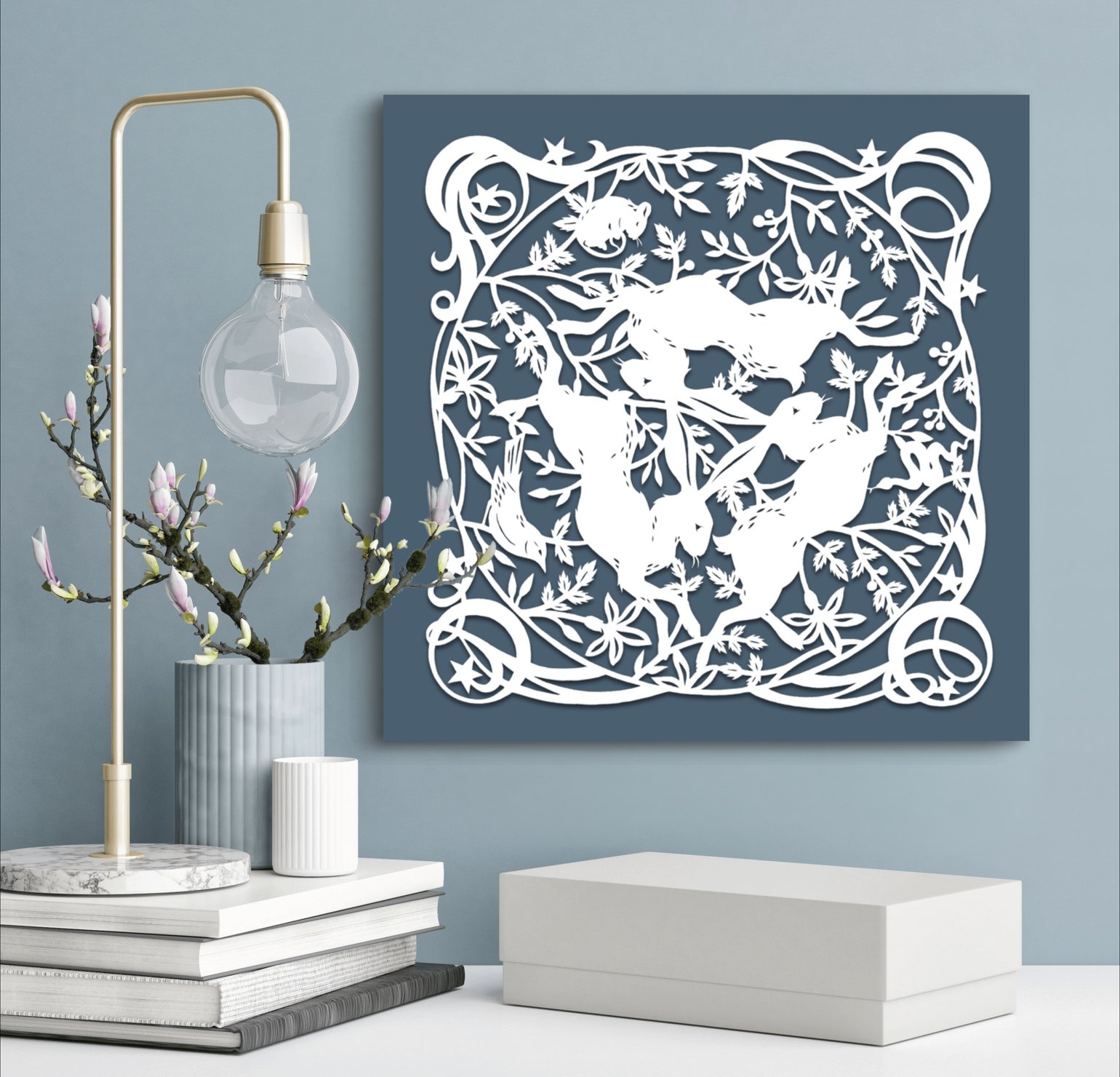 Image of Dark Teal ‘Tinner’s Rabbits’ Canvas Print