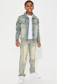 Image 2 of Denim Jacket & Stacked Jeans Set
