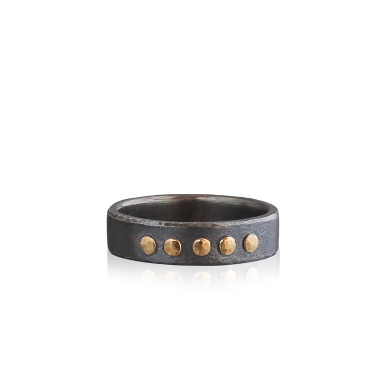 Image of 5 rivet, 18k gold and oxidized band