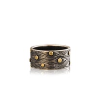 Image 1 of the eyes have it, 18k yellow gold and oxidized silver band