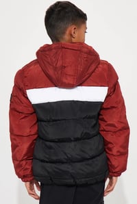 Image 1 of Burgundy, black & white Puffer Jacket