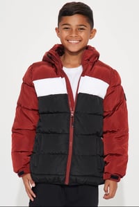 Image 3 of Burgundy, black & white Puffer Jacket