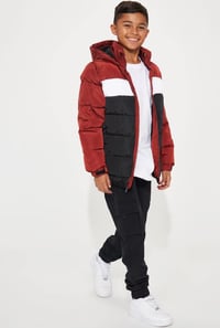 Image 2 of Burgundy, black & white Puffer Jacket