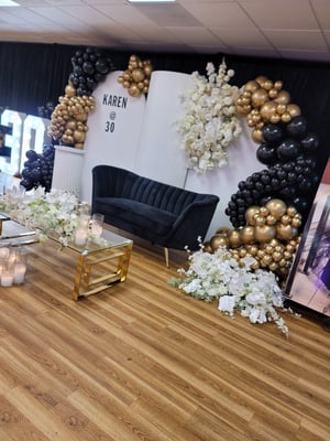 Image of Staging design black and white with balloons 
