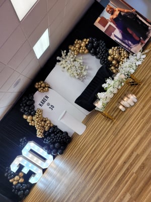 Image of Staging design black and white with balloons 