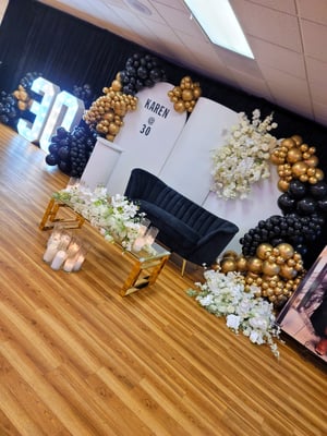 Image of Staging design black and white with balloons 