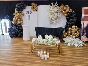 Image of Staging design black and white with balloons 