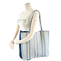 Image 3 of Handprinted French Stripe Extra Large Tote (Blue/Natural)