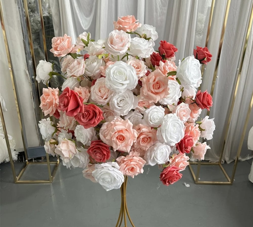 Image of   BLUSH  Peach / coral  color  flowers ball centerpieces  
