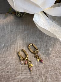 Image 1 of Stainless Steel Earrings Stone Charms Gold