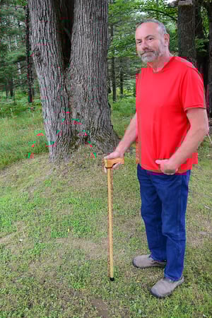 Image of Wooden Cane Walking Stick made out of Exotic Wood of Bocote and Padauk with Oak, 37 inch Cane