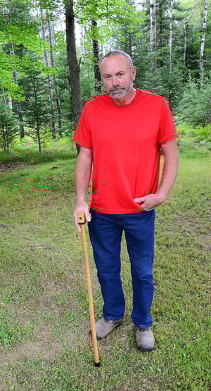 Image of Wooden Cane Walking Stick made out of Exotic Wood of Bocote and Padauk with Oak, 37 inch Cane