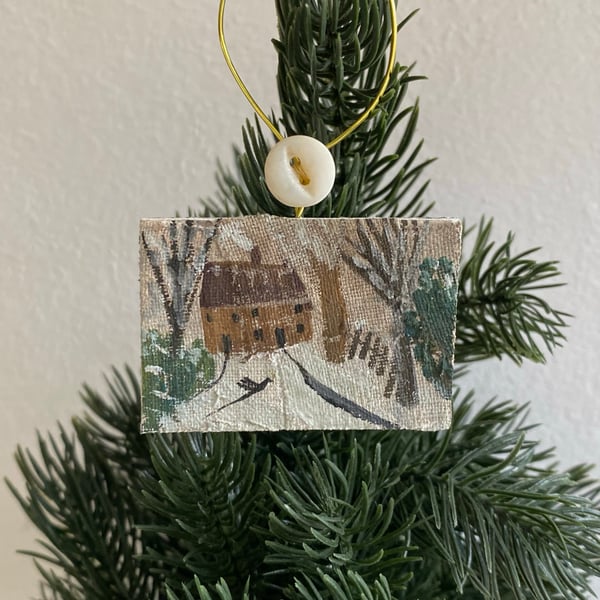 Image of House on a hill in winter - miniature painting 