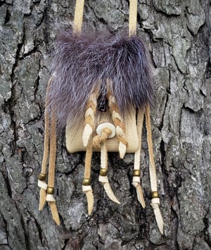 Image of Deerskin and Black Wolf Pouch with Gemstones